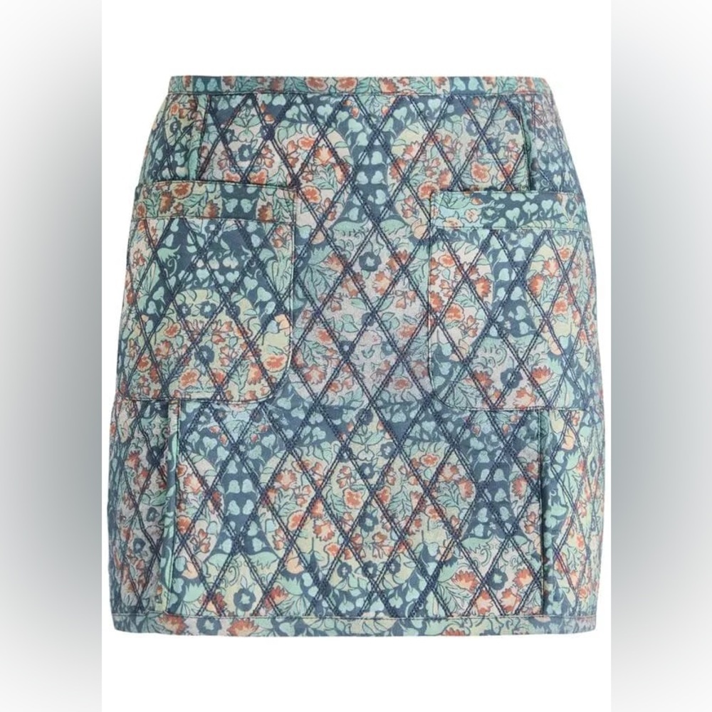 NWOT Free People Quilted Floral Patterned Blue Skirt